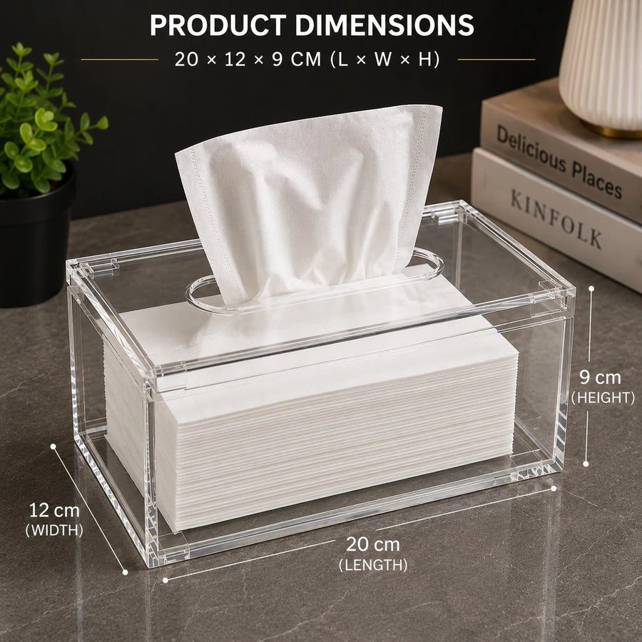 Clear Acrylic Tissue Box Cover Transparent Tissue Holder Tissue Storage Box Modern Desktop Tissue Dispenser Bathroom Office Tissue Organizer