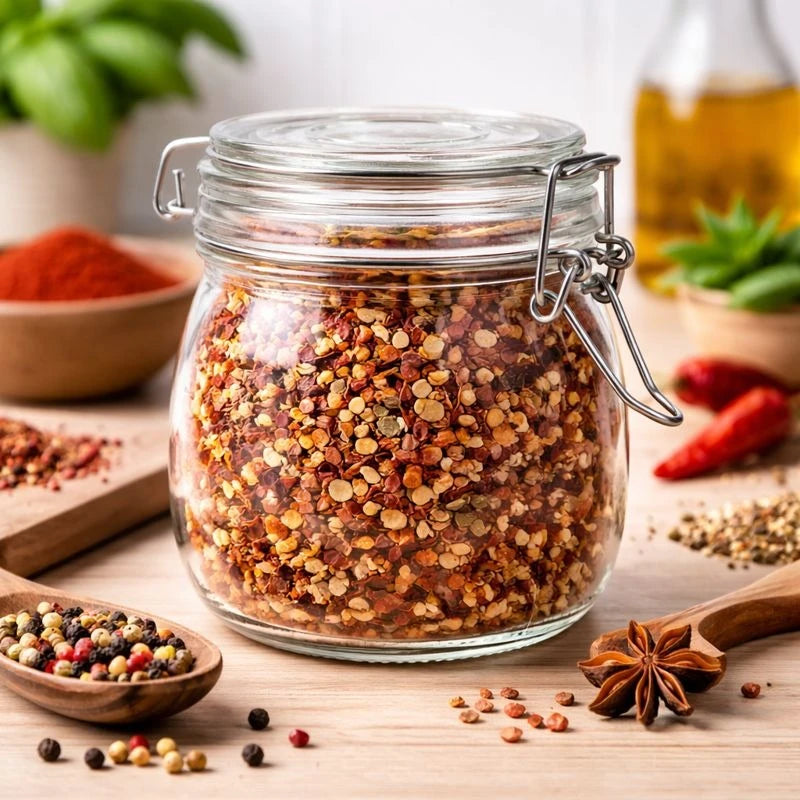 Airtight Glass Storage Jar with Clamp Lid – Spices, Sauce, Purée, Seeds, Nuts Jam & Pickle Container 500g