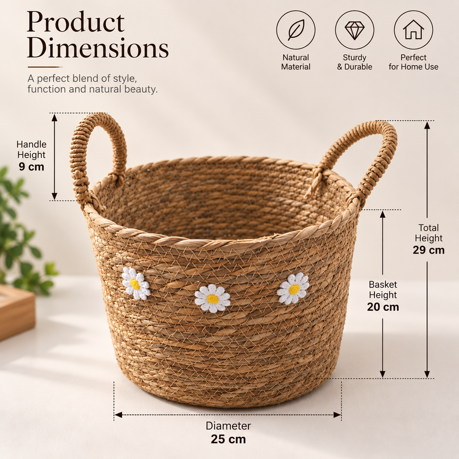 Woven Seagrass Storage Basket with Handles 25 cm