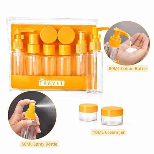 Travel Toiletry Bottles & Containers Set with Clear Carry Orange Pouch