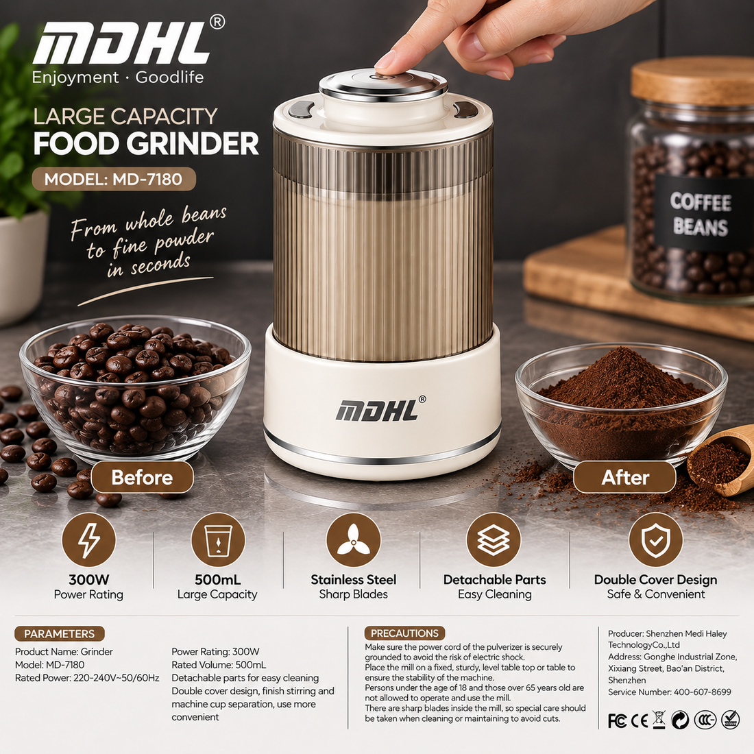 MDHL 500mL Electric Food Grinder 300W