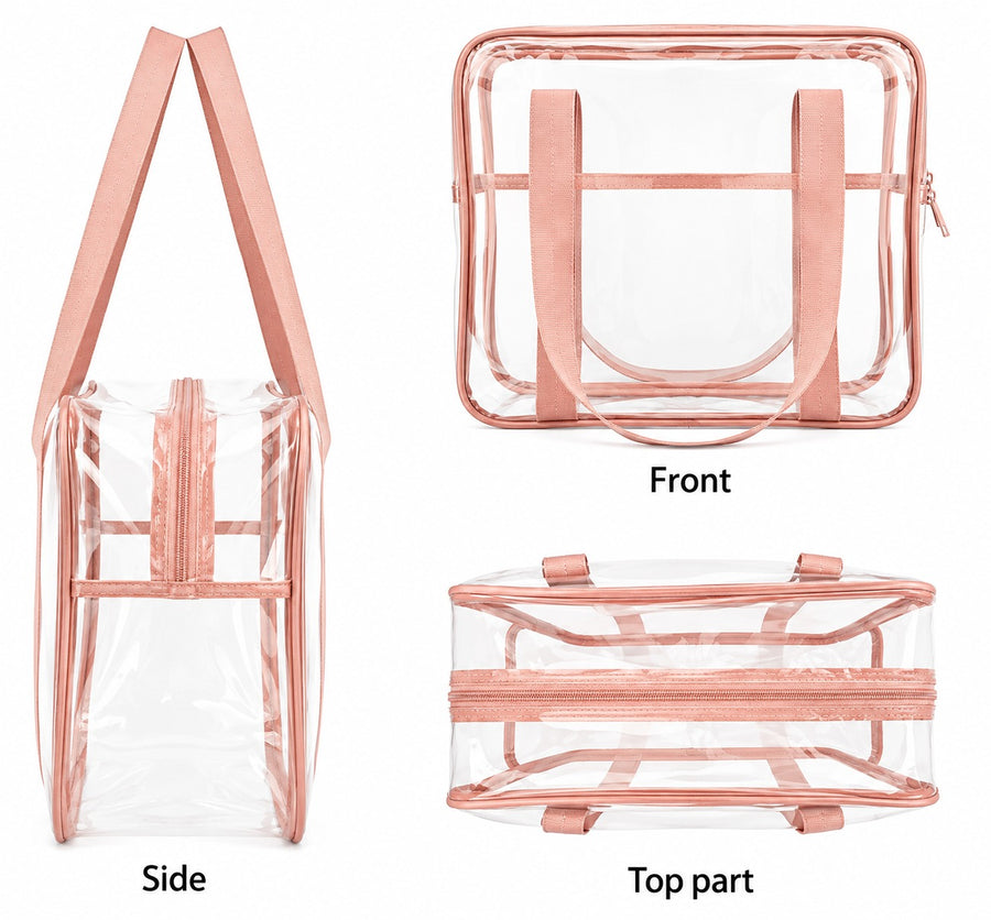 Clear Transparent School Storage Bag with Pink Handles & Metal Zipper Multipurpose Organizer for Stationery Travel Beauty & Personal Care