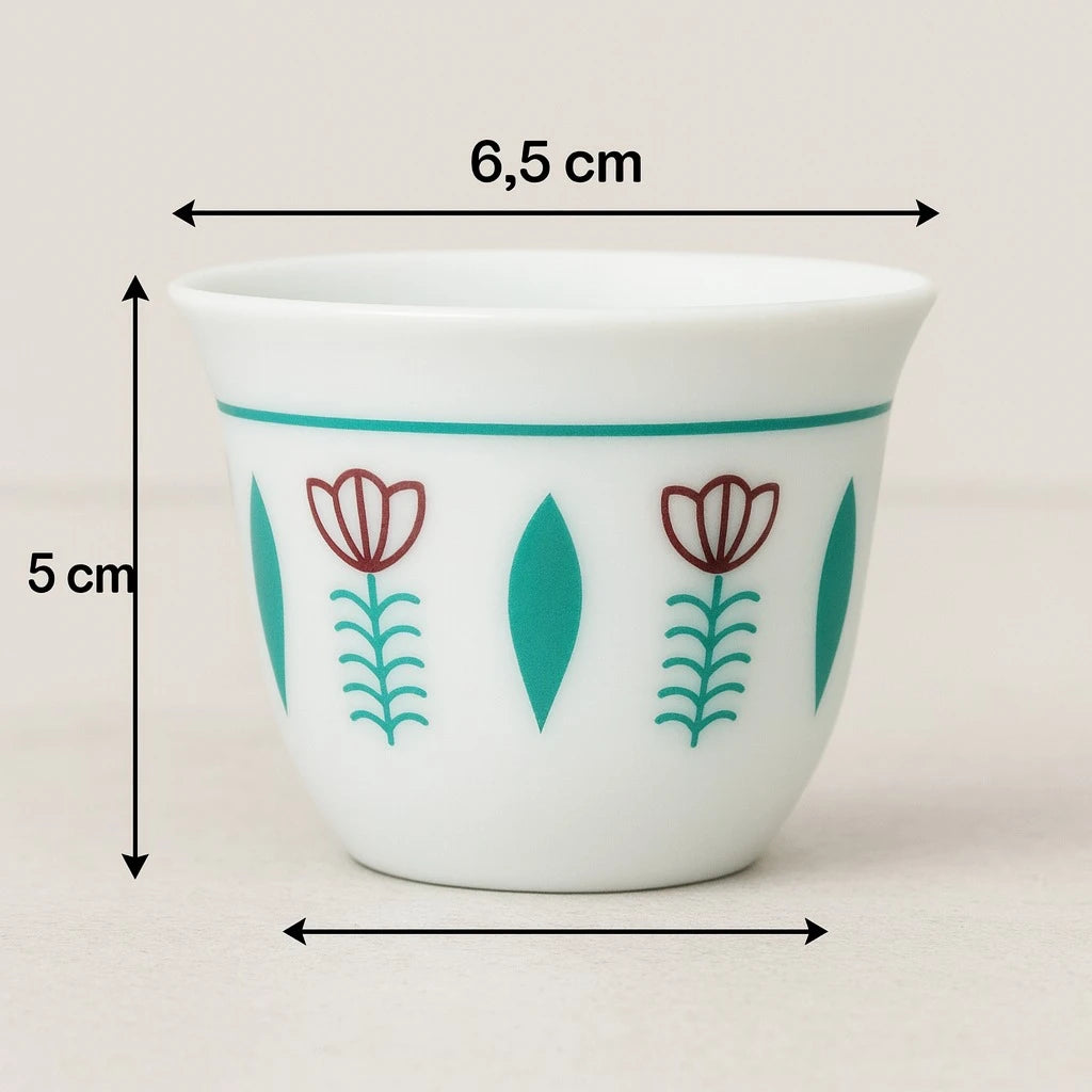 Set of 12 Arabic Coffee Espresso Cups – Green Tulip Design