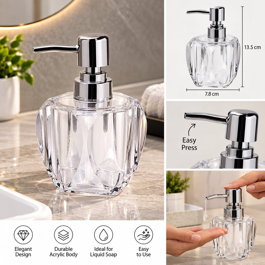 Clear Acrylic Liquid Soap Dispenser with Chrome Pump 220 ml