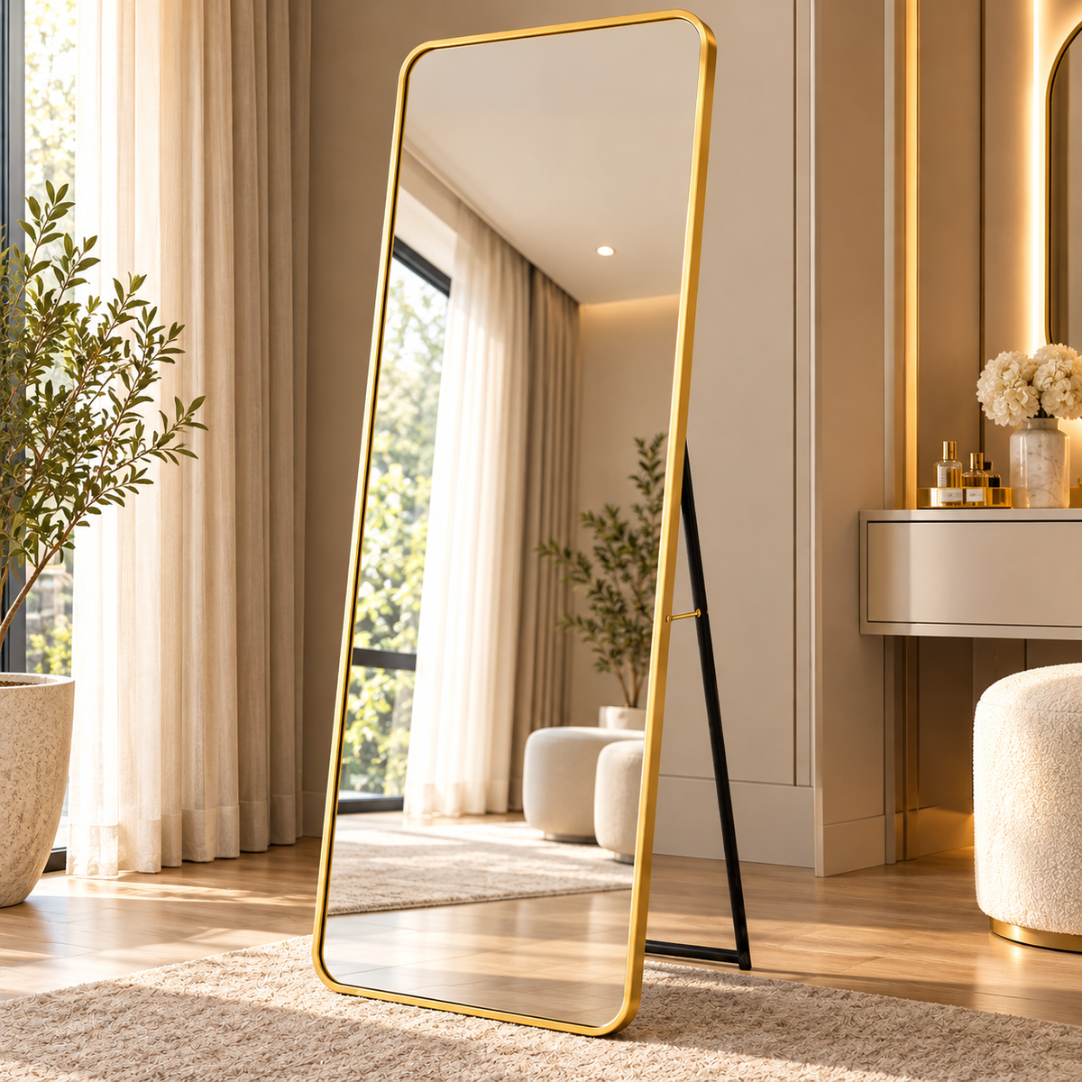 Gold Aluminum Full-Length Stand Mirror