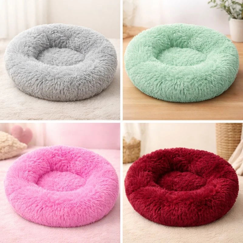 Round Plush Pet Bed Soft Donut Cat & Dog Bed  Calming Anti Anxiety Bed, Washable Plush Cushion for Kittens  Cats & Small Dogs - Image 1