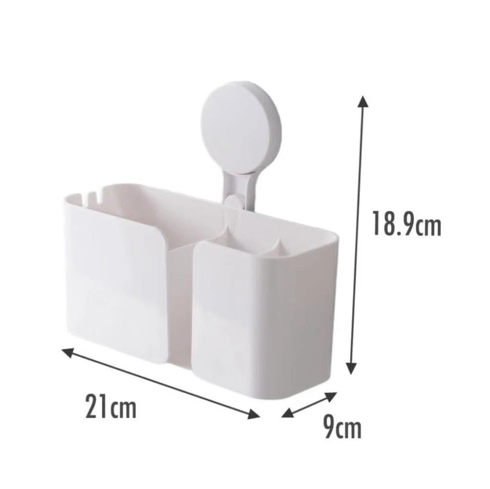 Self Adhesive 3 Compartment Wall Mounted Bathroom Organizer with Hooks and Drainage Holes