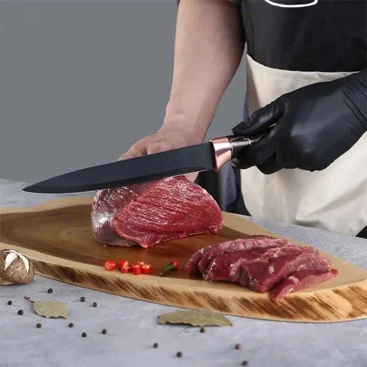 5 Piece Stainless Steel Kitchen Knife Set with Ergonomic Black Handles for Chopping Slicing and Carving