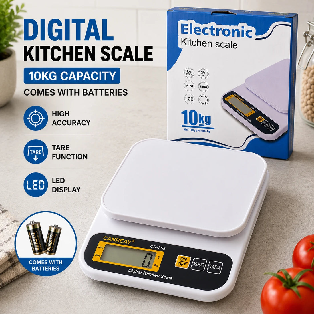 Digital Kitchen Scale Electronic Food Weight Scale Battery Operated Cooking Baking Scale 10kg