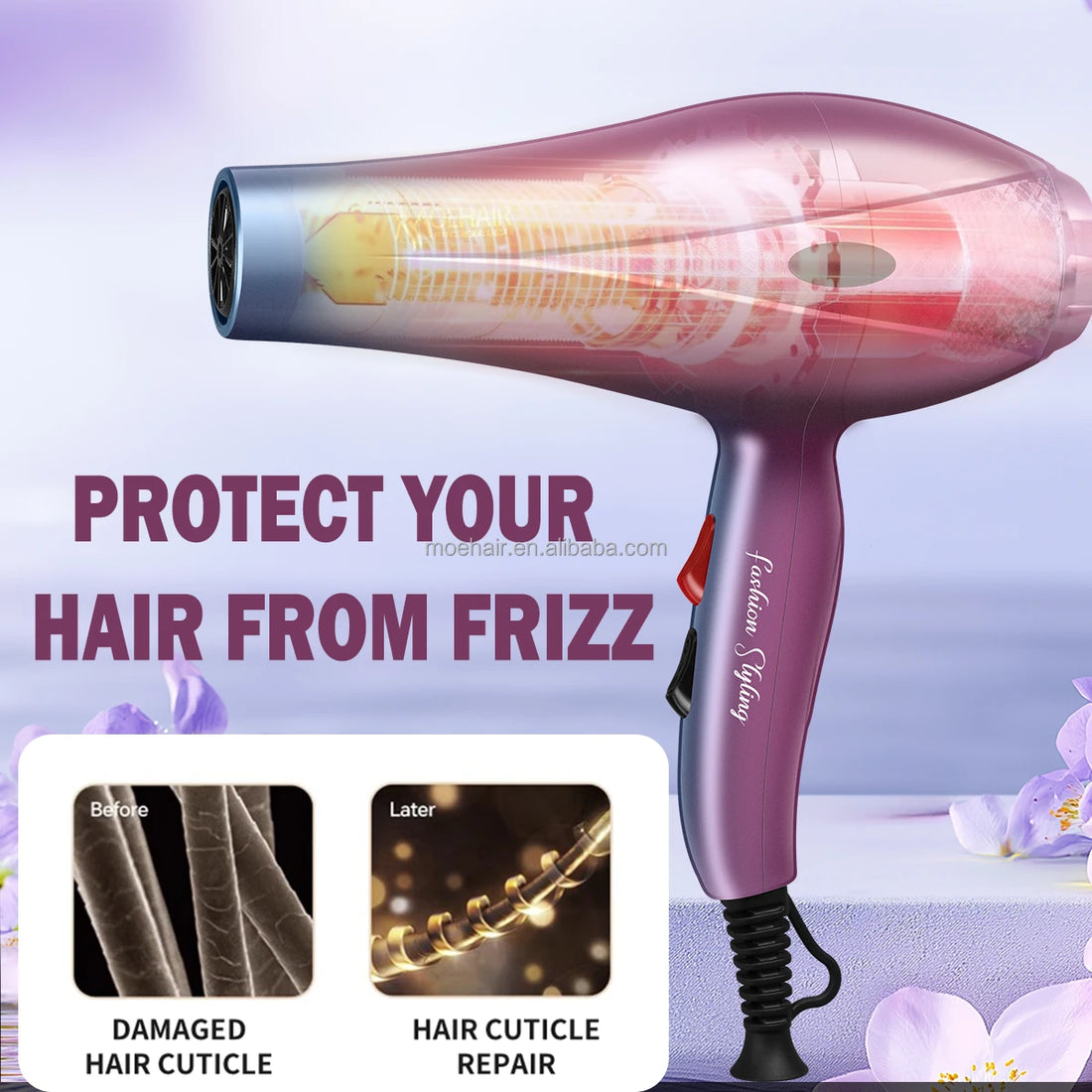 Professional Hair Brush Dryer with Diffuser & Concentrator Nozzles | High Power Hair Styling Dryer Travel Set