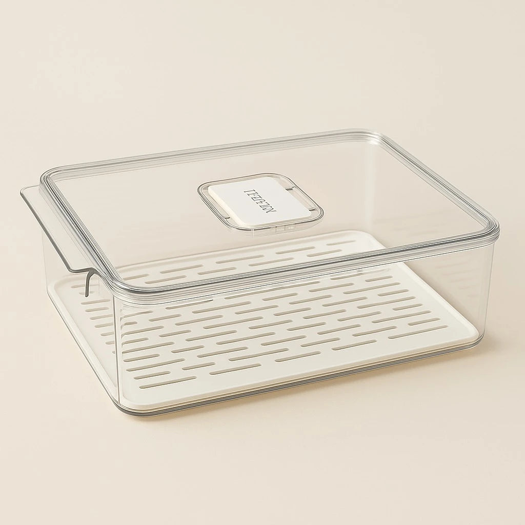 Fridge Storage Container for Vegetables Fruits Meat Seafood with Ventilation Drain Tray Organizer