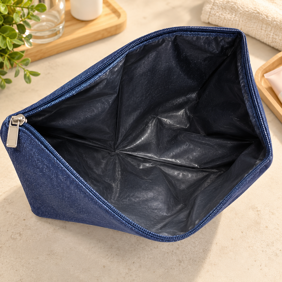 Water Resistant Cotton Linen Toiletry Pouch with Zipper