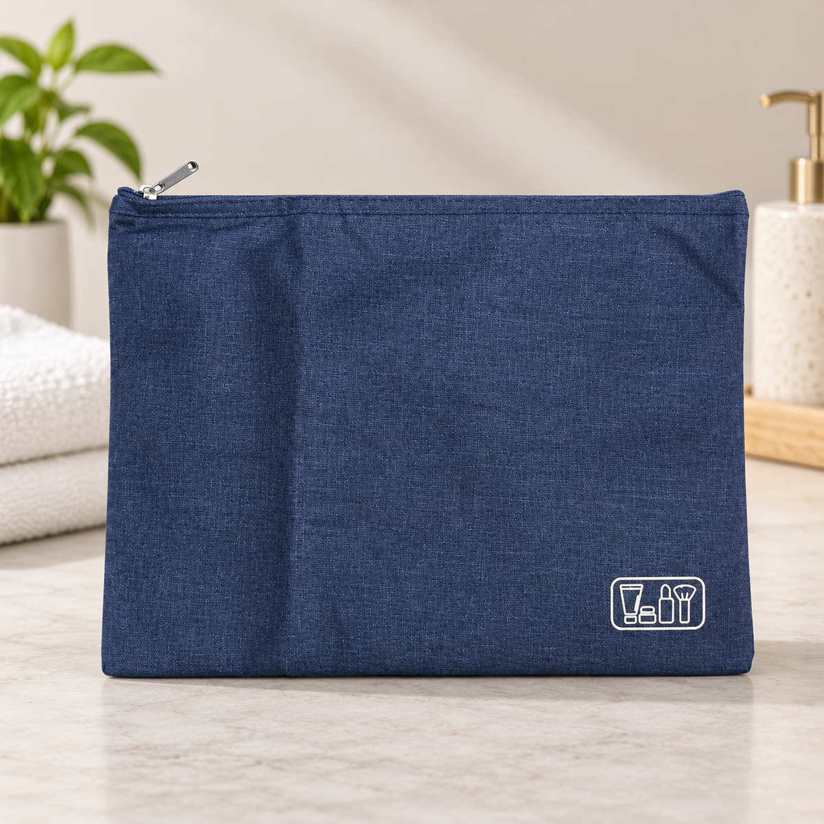 Water Resistant Cotton Linen Toiletry Pouch with Zipper