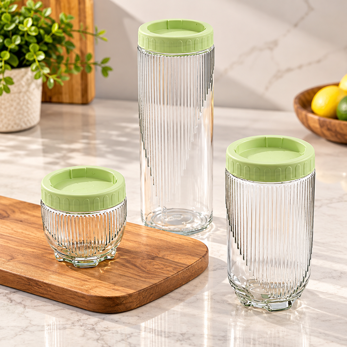 JUXIONG 3 Piece Stackable Glass Storage Jar Set