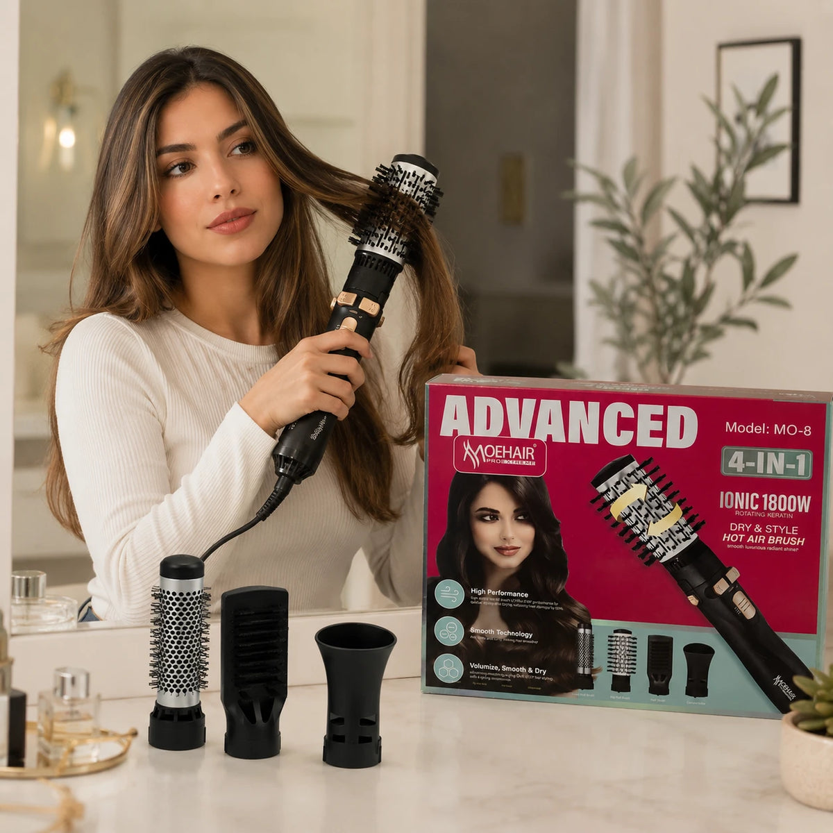 4 in 1 Travel Rotating Hot Air Hair Brush Ionic 1800W Hair Dryer & Styling Brush Set