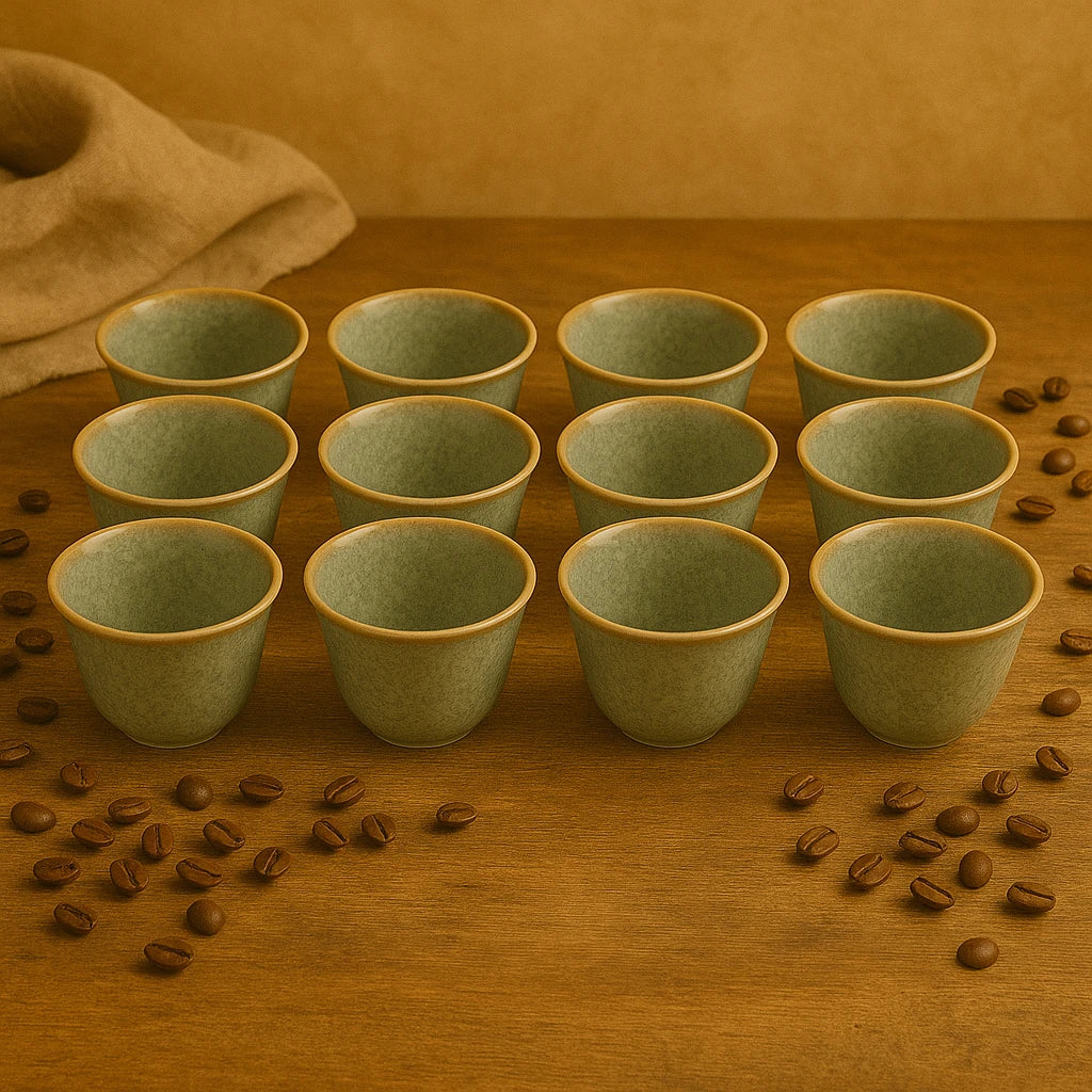 12-Piece Gray Ceramic Arabic Coffee Espresso Cup Set