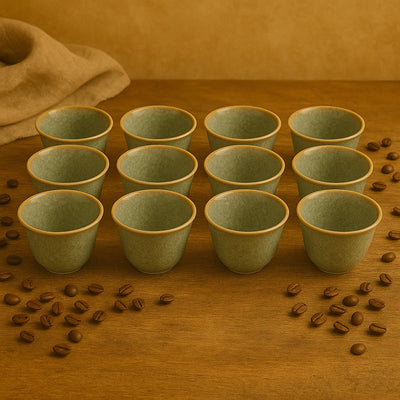 12-Piece Gray Ceramic Arabic Coffee Espresso Cup Set