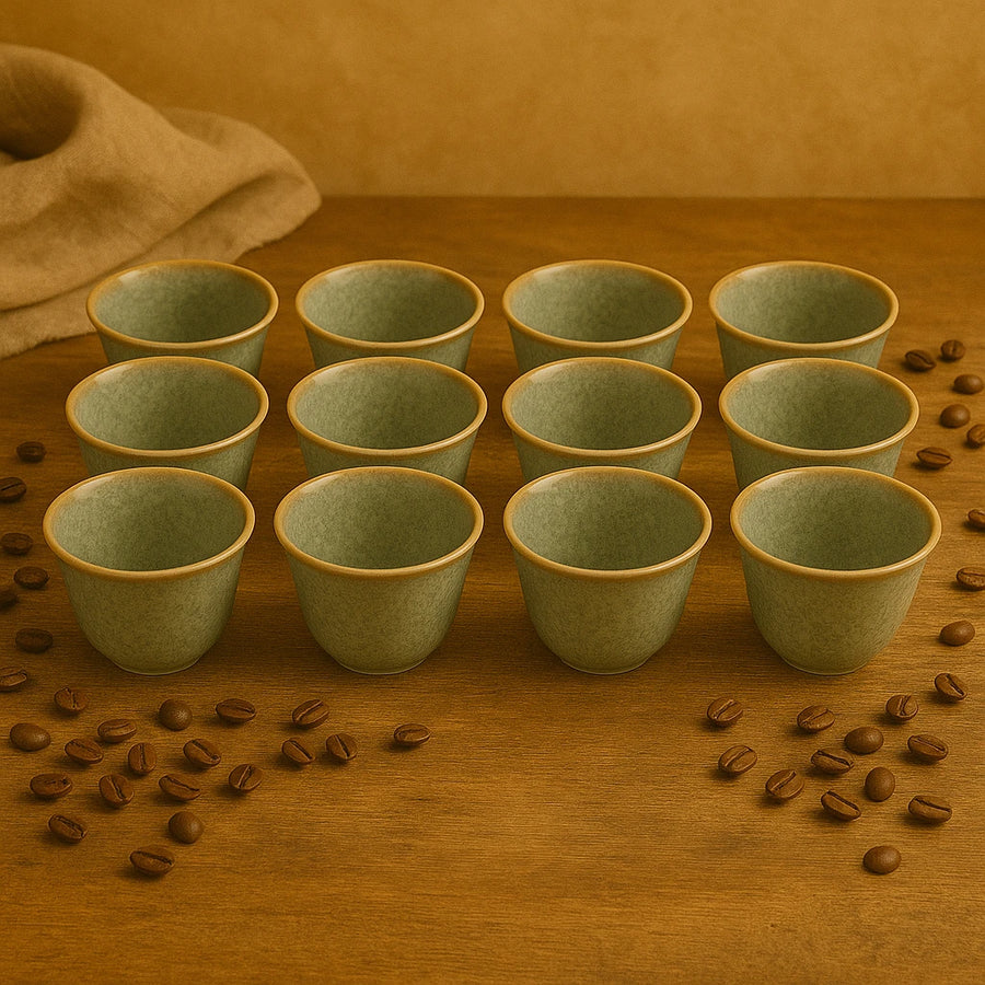 12-Piece Gray Ceramic Arabic Coffee Espresso Cup Set