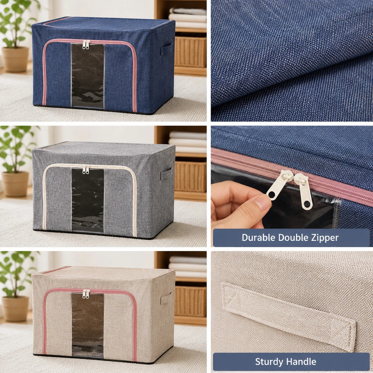 Foldable Fabric Storage Box with Transparent Window Large Capacity Clothes Blanket Organizer - Image 6