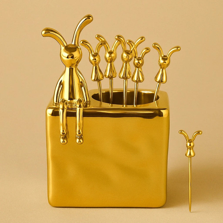 Golden Bunny Fork Set