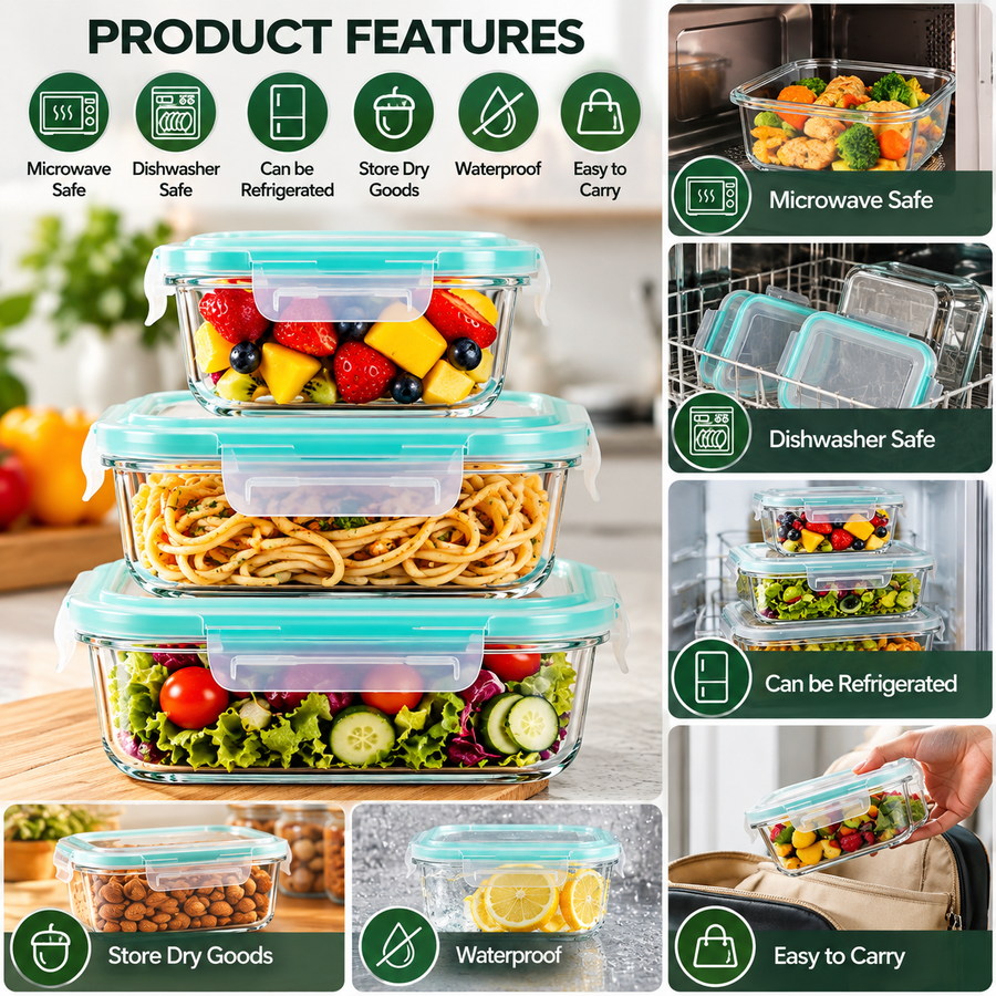 3 Piece Glass Food Container Set