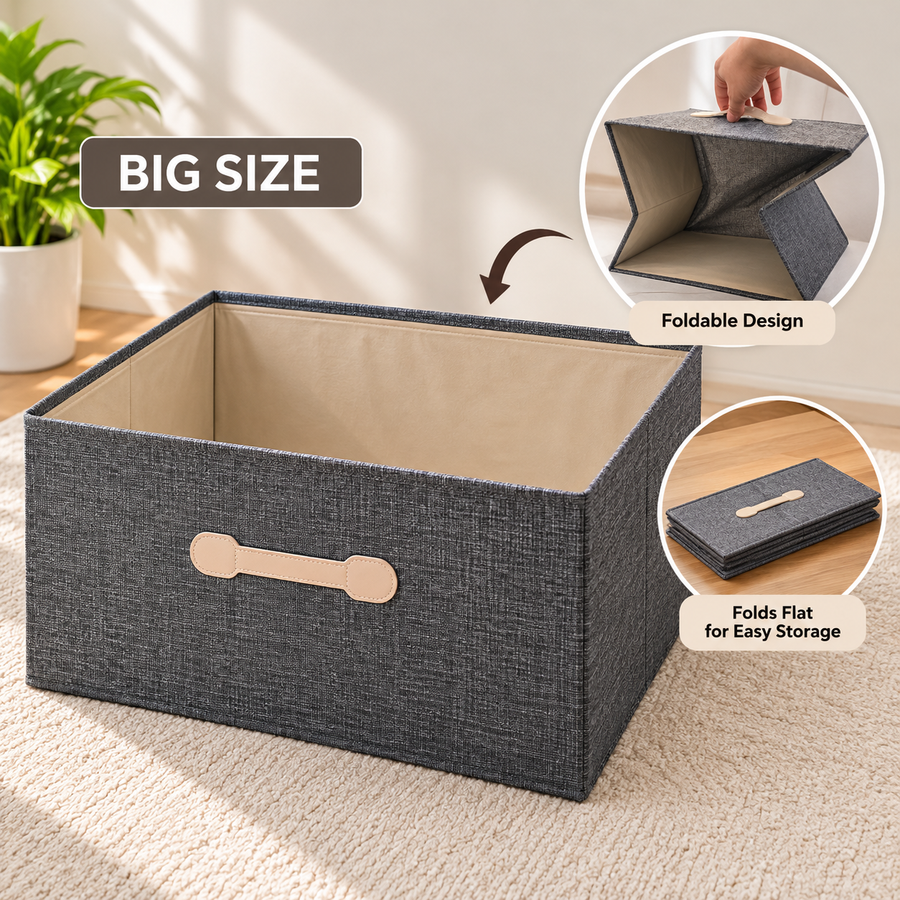 Large Foldable Fabric Storage Box with Lid