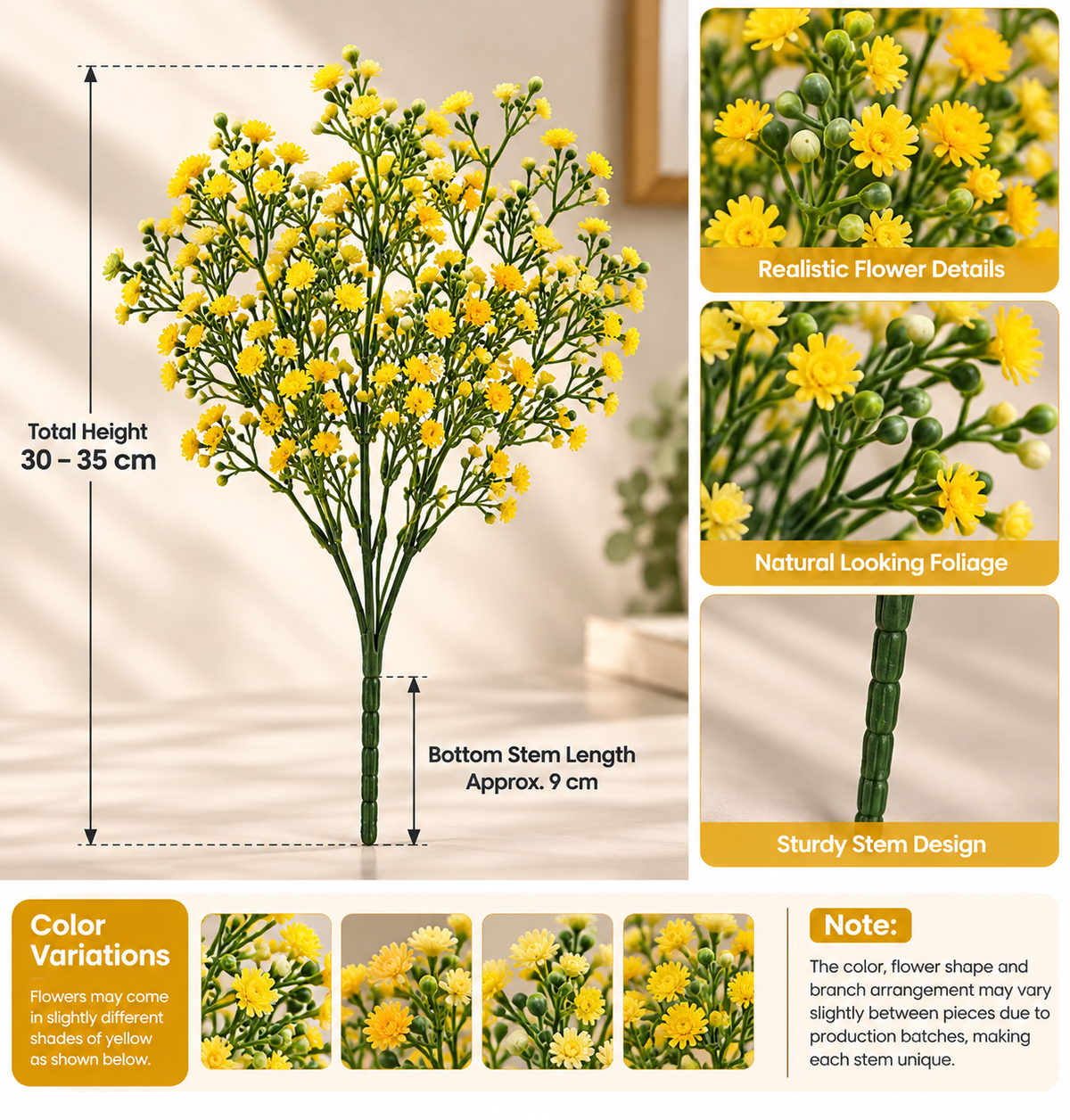 Artificial Mini Daisy Flower Stem 30–35 cm