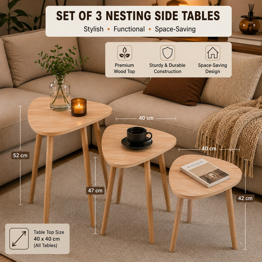 Set of 3 Nesting Side Tables with Wood Finish Tops