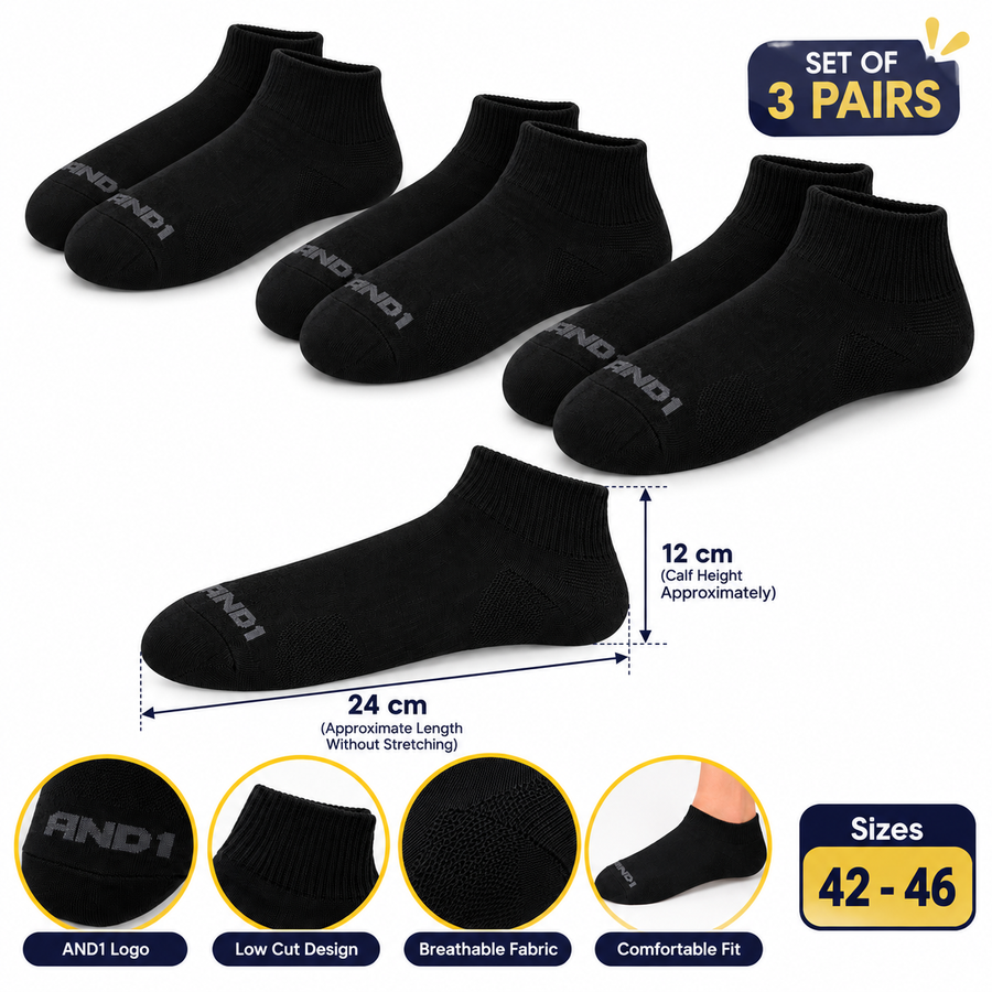 AND1 Low Cut Black Socks – Set of 3 Pairs