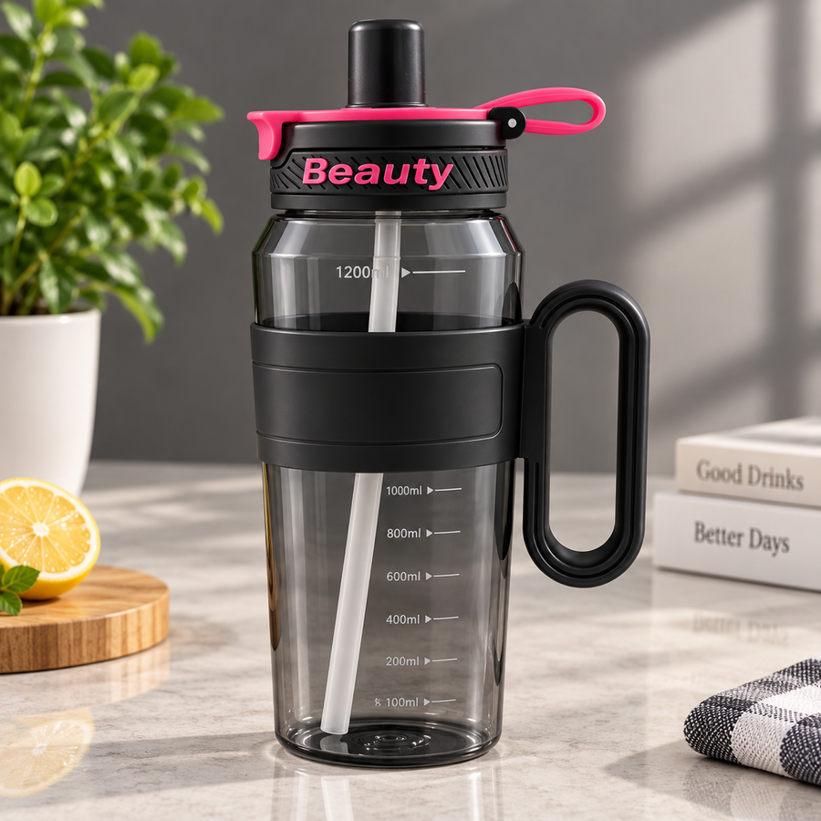 1200ml Water Bottle with Straw and Handle
