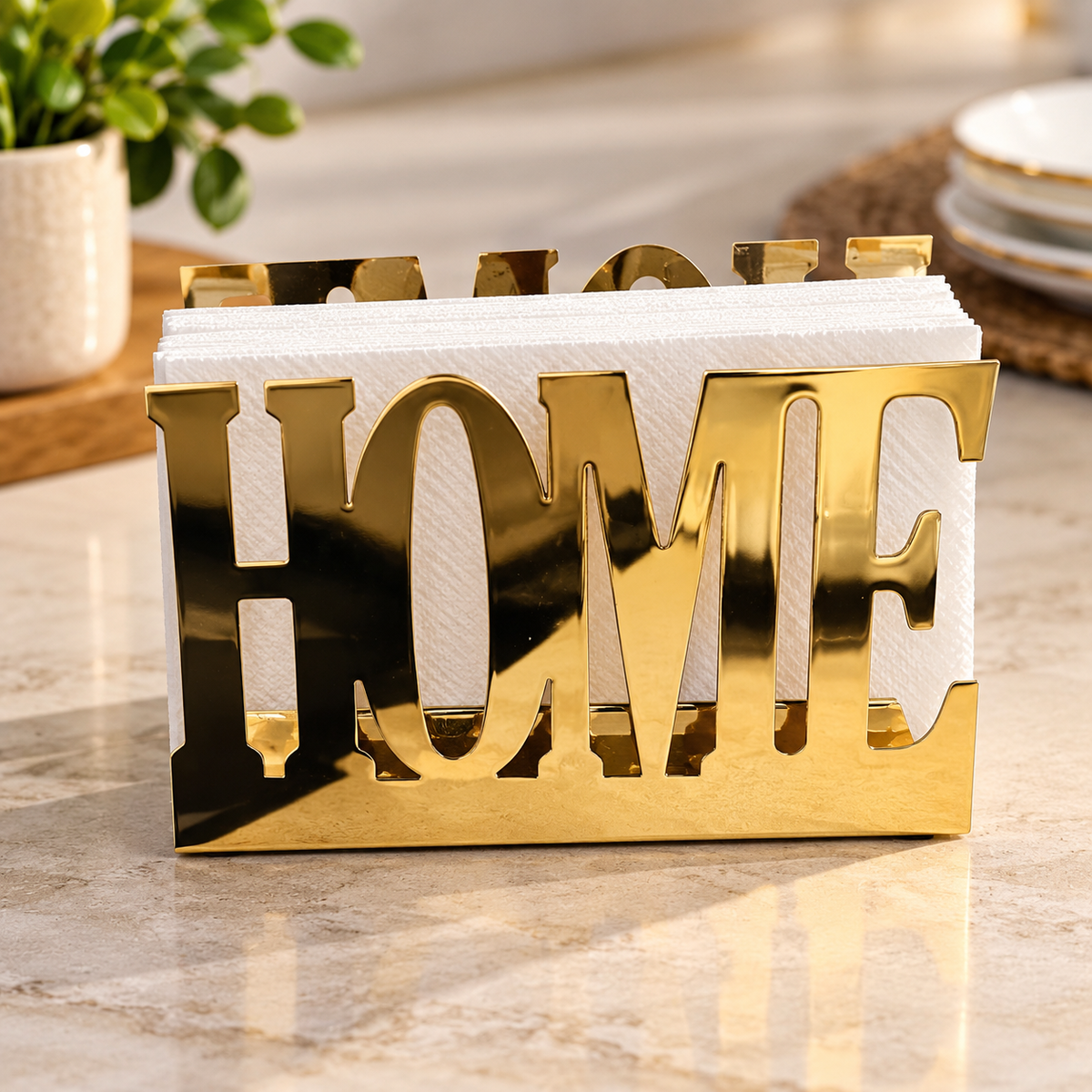 Gold HOME Napkin Holder
