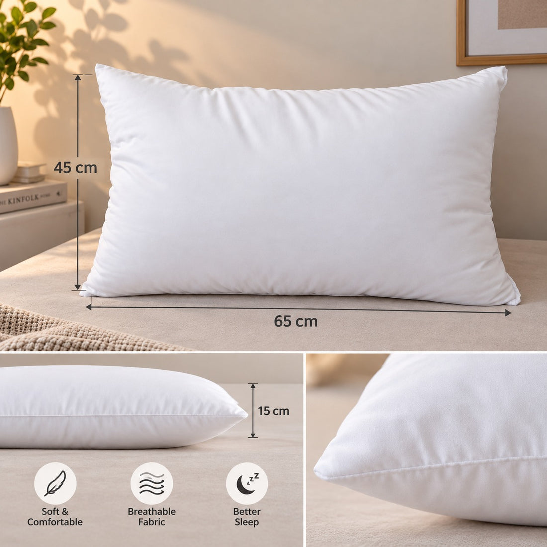 Supportive Sleeping Pillow Soft Polyester Filled Neck & Shoulder Comfort Bed Pillow