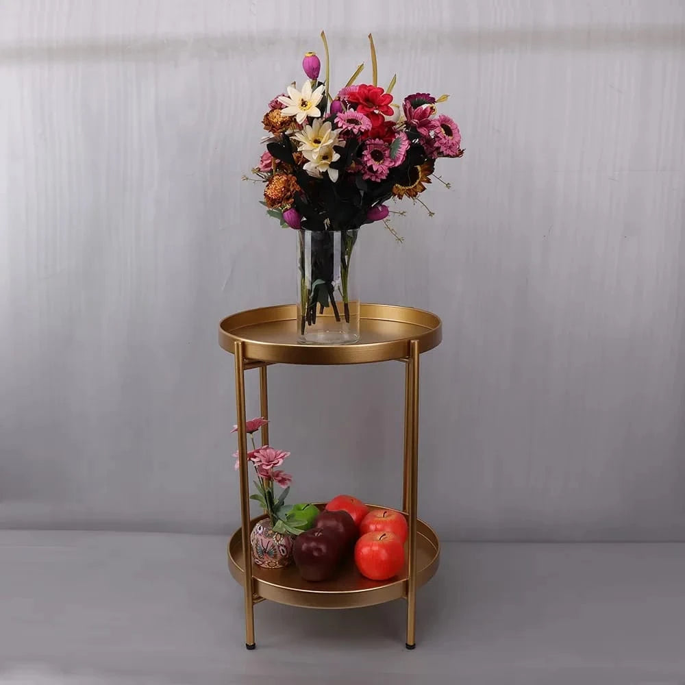 Gold Two-Tier Round Metal Side Table