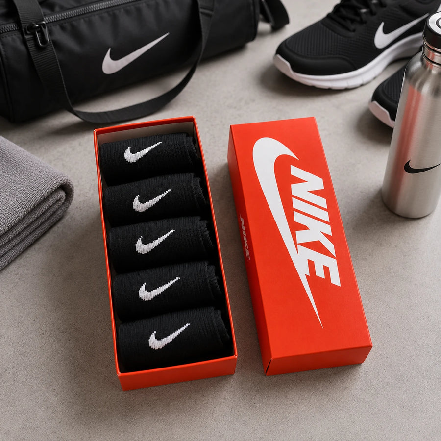 Nike Sports Socks 5 Pair Set Cotton Athletic Socks Breathable Everyday Training Socks
