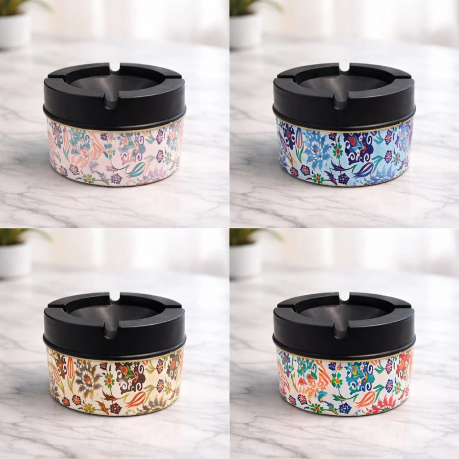 Ashtray Floral Design Heat Resistant Lid Cigarette Holder Table Ashtray Assorted Patterns 9 cm Diameter 7 cm Height
