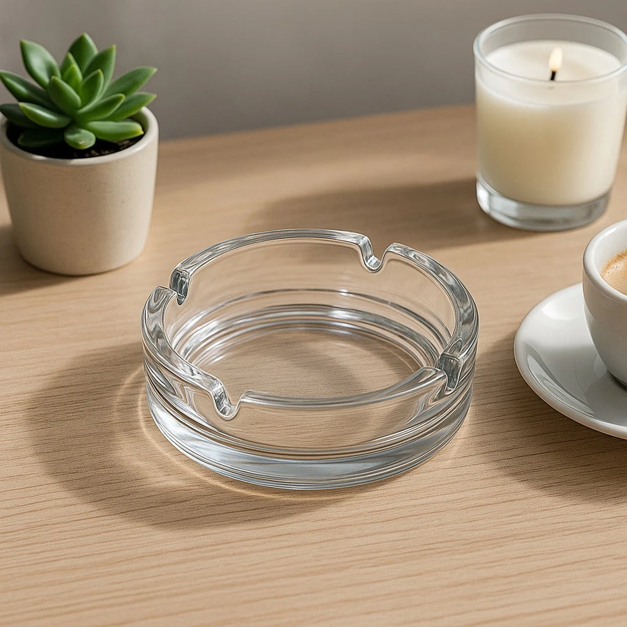 Round Clear Glass Ashtray, 11 cm Diameter