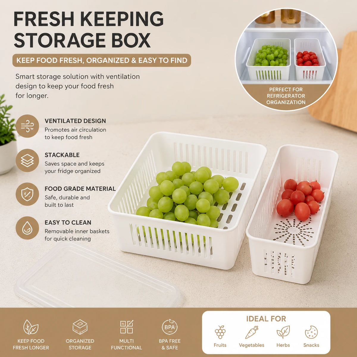 Fresh Keeping Storage Box Refrigerator Organizer Food Storage Container