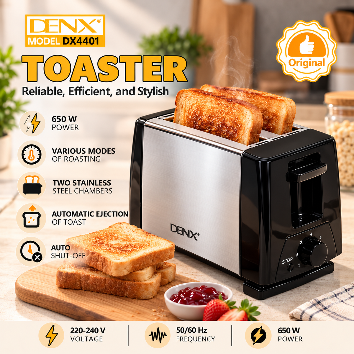 DENX 650W Electric Toaster
