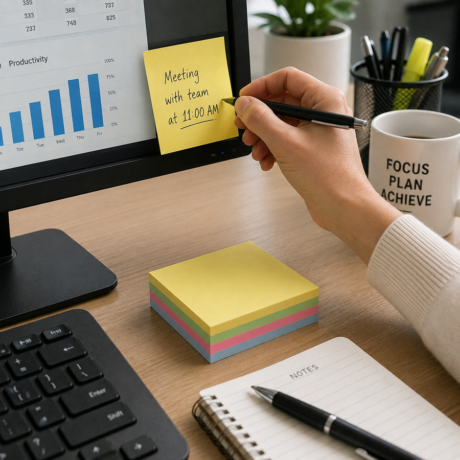 Sticky Note Pad 100 Sheets 4 Colors Self Adhesive Square Notes for Office School Study Reminders and Organization