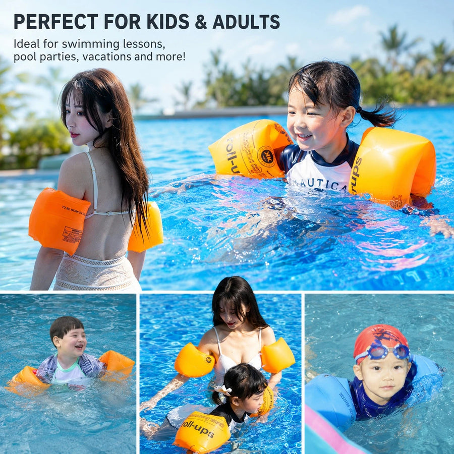 Inflatable Swimming Arm Floaties for Kids and Adults Soft Plastic Dual Air Chamber Armbands Pair