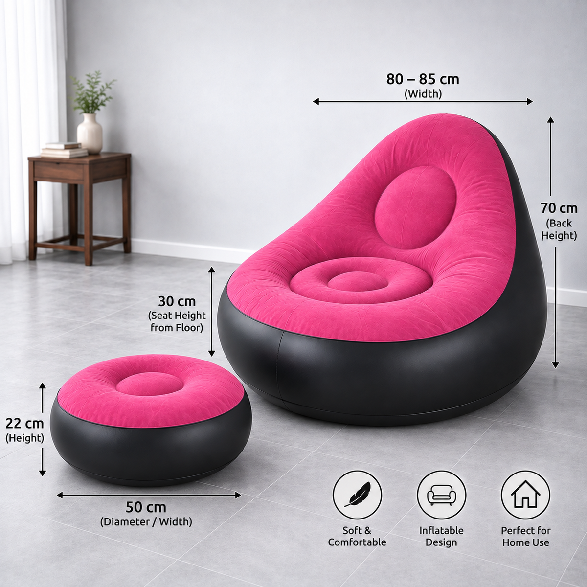 Inflatable Sofa Chair with Ottoman & Manual Air Pump