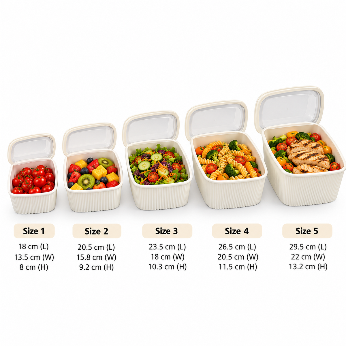 5 Piece Kitchen Food Storage Container Set with Translucent Lids