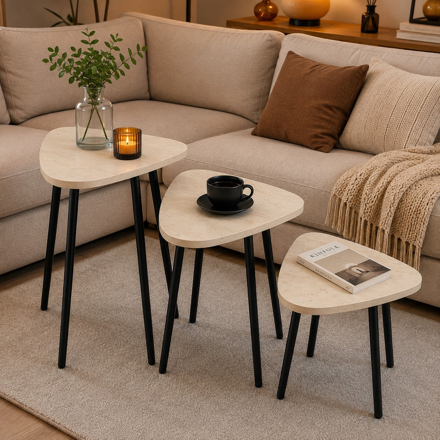 Set of 3 Nesting Side Tables with Wood Finish Tops