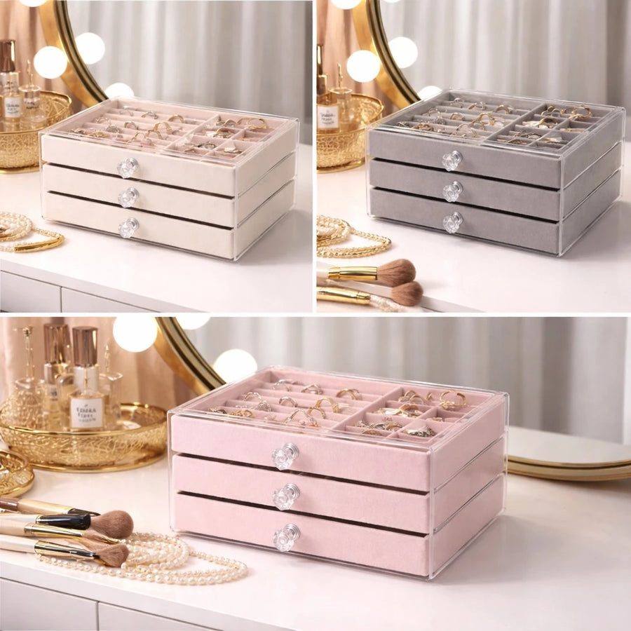 Jewelry Organizer Box Acrylic Storage Case 3 Drawer Makeup Jewelry Storage Display Box Clear Lid