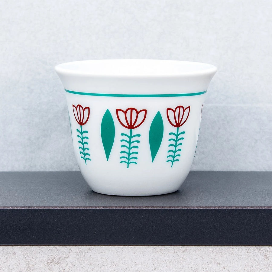Set of 12 Arabic Coffee Espresso Cups – Green Tulip Design