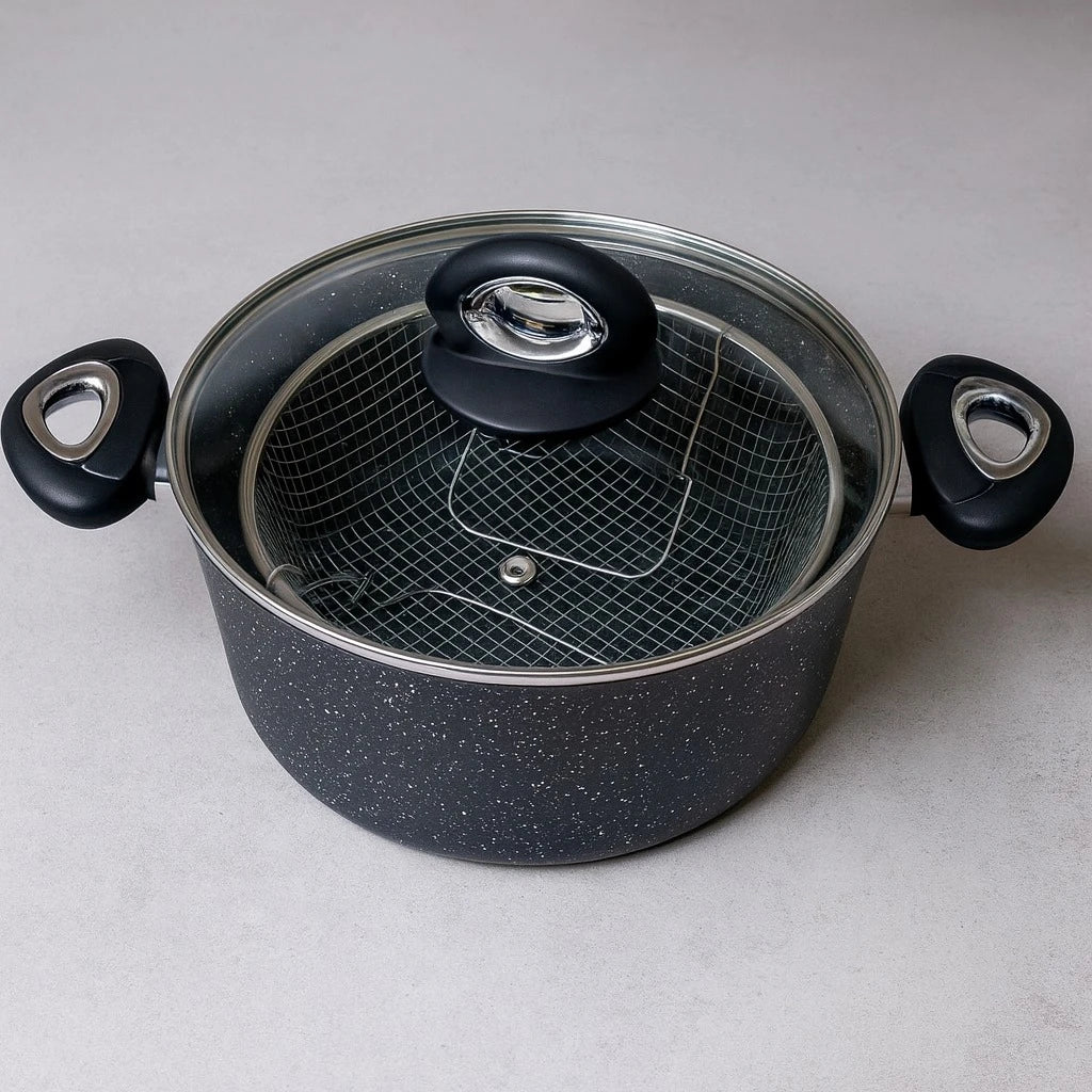 Baroly Cookware 24cm Marble Non Stick Casserole with Lid Granite Coating Aluminum Cooking Pot Tempered Glass Cover Kitchen Cookware - Image 1