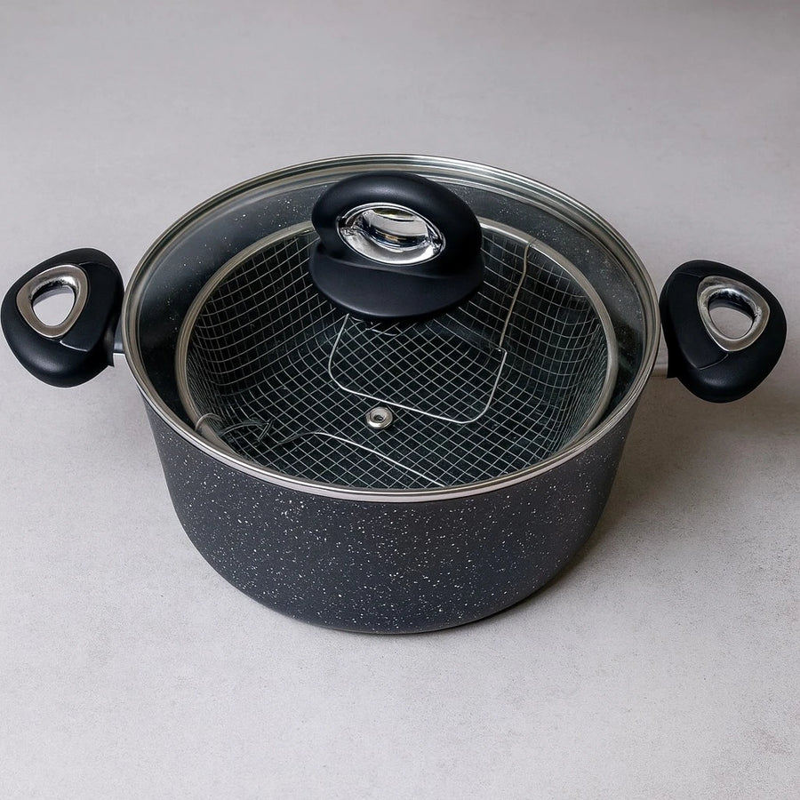 Baroly Cookware 24cm Marble Non Stick Casserole with Lid Granite Coating Aluminum Cooking Pot Tempered Glass Cover Kitchen Cookware