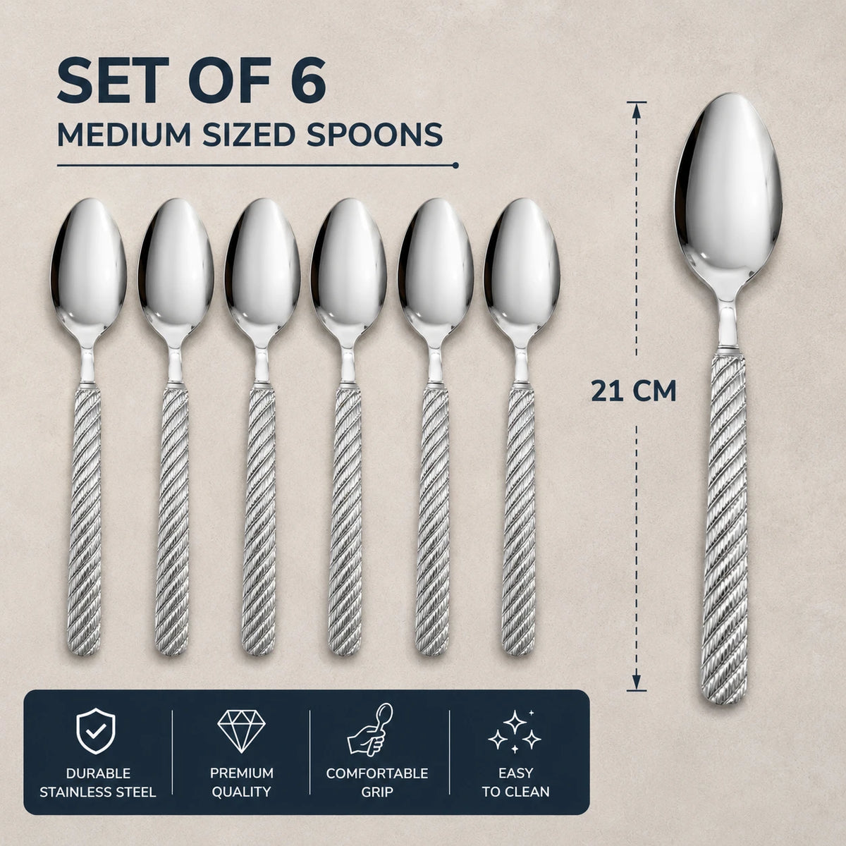 Large Spoon Stainless Steel Cutlery Set Of 6 Dining Spoons Table Spoons Kitchen Utensils Premium Silverware