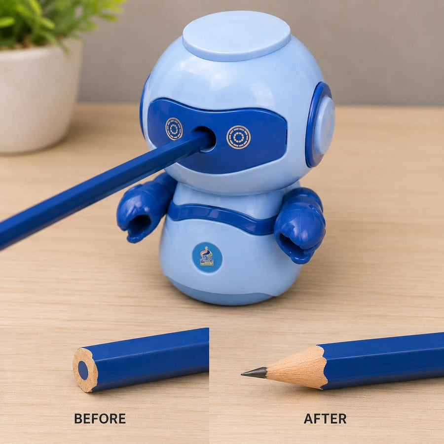 Robot Manual Pencil Sharpener with Crank ABS Pencil Sharpener for Round Hexagonal Triangular Wooden and Colored Pencils