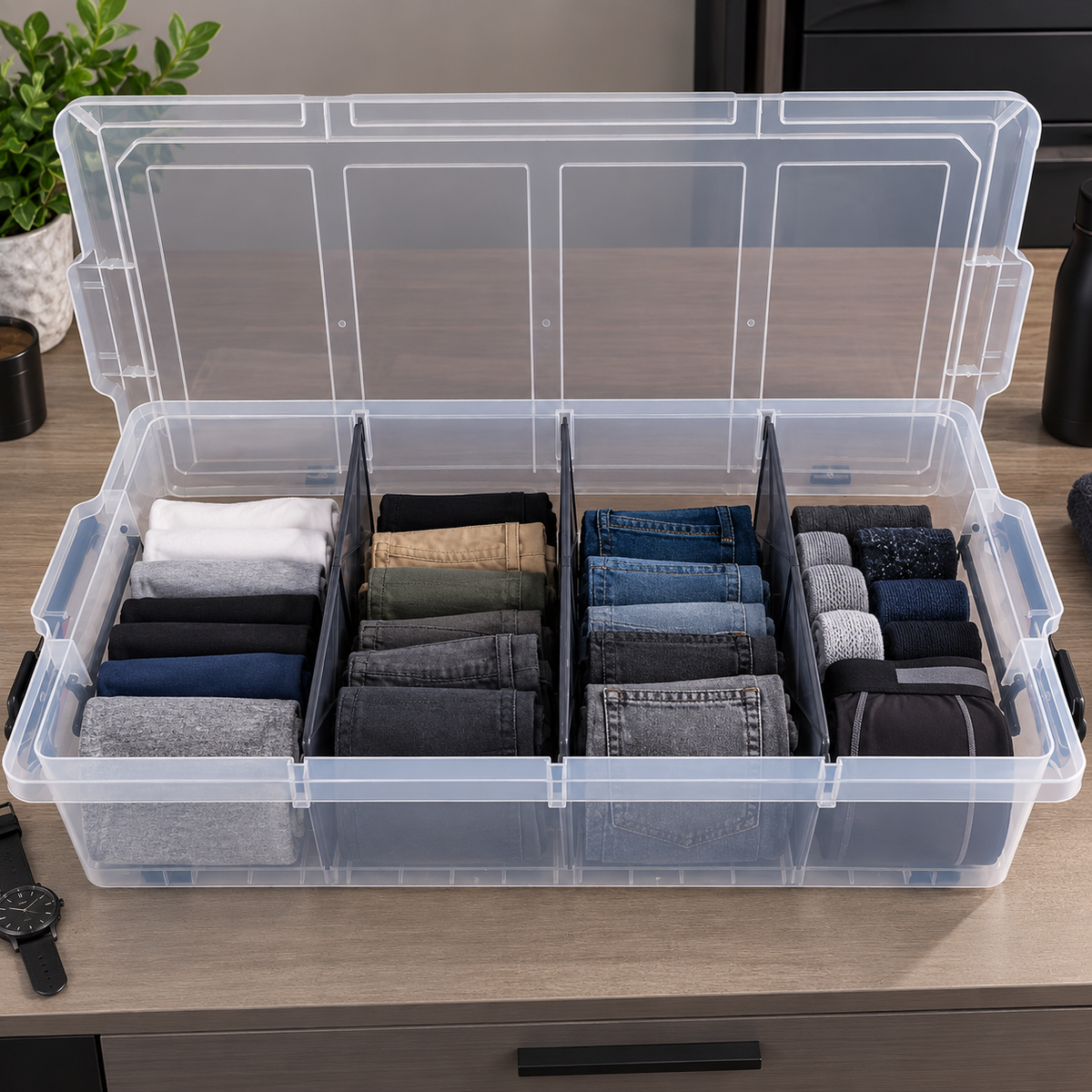 35L Large Storage Box with 3 Removable Dividers and Wheels